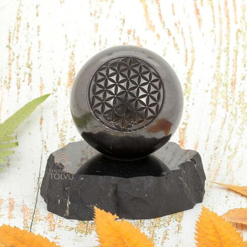 SHUNGITE TOLVU Stone Sphere - Flower of Life - Made of Rare Russian Stone Medium Size - 2 inch in Saudi Arabia