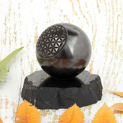 SHUNGITE TOLVU Stone Sphere - Flower of Life - Made of Rare Russian Stone Medium Size - 2 inch in Saudi Arabia