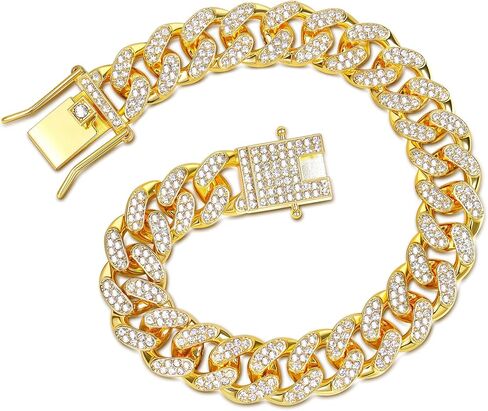 NICEIGHT Cuban Link Chain Mens Iced Out Cuban Necklace and Bracelet for Men Women Gold Silver Plated Diamond Chain Hip Hop Jewelry in Saudi Arabia