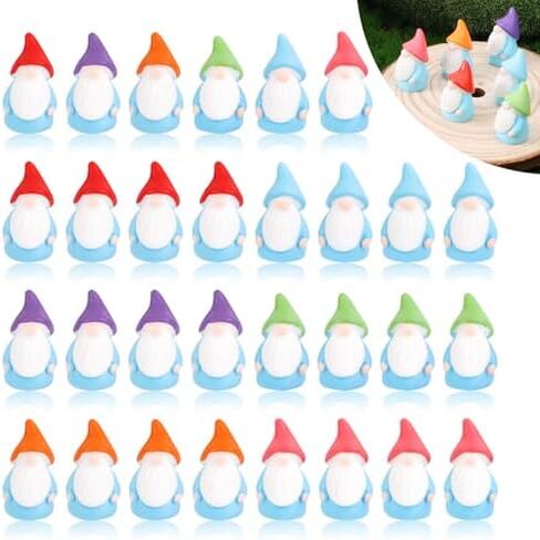 30pcs Mini Resin Gnomes, 6 Colors Tiny Gnomes Miniature Dwarf Figurines Miniature Gnome Figurines Small Gnomes Figures for Miniature Landscape Garden Outdoor Patio Yard Plant Pots Decor in Saudi Arabia