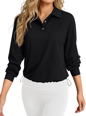 Women's Polo Neck Long Sleeve Loose Fit Dressy Casual Sweatshirt Top in Saudi Arabia