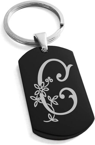 Tioneer Stainless Steel Letter C Initial Floral Monogram Dog Tag Keychain Keyring in Saudi Arabia