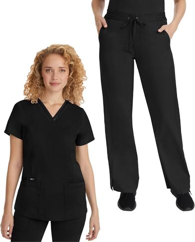 Healing Hands Scrub Set for Women with 5 Pockets, V-Neck Scrub Top 2278, and Taylor Pants 9095 with 2-Way Stretch Technology,Navy - M Top/M Pant in Saudi Arabia