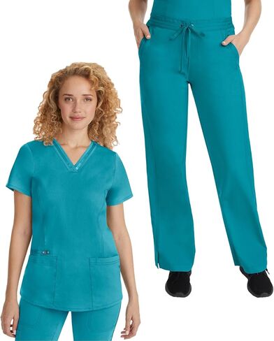Healing Hands Scrub Set for Women with 5 Pockets, V-Neck Scrub Top 2278, and Taylor Pants 9095 with 2-Way Stretch Technology,Navy - M Top/M Pant in Saudi Arabia