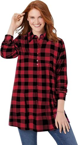 Woman Within Plus Size Plaid Knit Tunic with Collar in Saudi Arabia