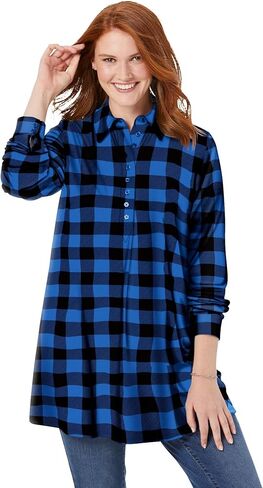 Woman Within Plus Size Plaid Knit Tunic with Collar in Saudi Arabia