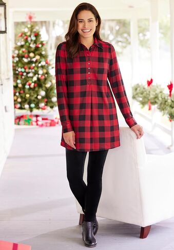 Woman Within Plus Size Plaid Knit Tunic with Collar in Saudi Arabia