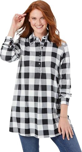 Woman Within Plus Size Plaid Knit Tunic with Collar in Saudi Arabia