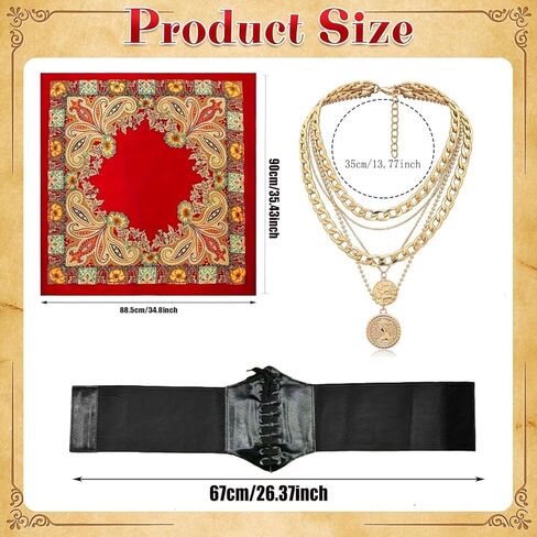 HHJJRZ 3 Pcs Pirate Costume Set for Women Pirate Bandana, Corset & Necklace for Halloween, Renaissance Faire & Cosplay Party Dress-Up Parties Carnival Outfits in Saudi Arabia