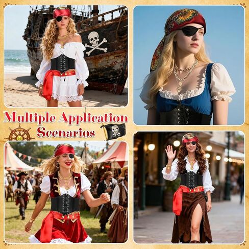 HHJJRZ 3 Pcs Pirate Costume Set for Women Pirate Bandana, Corset & Necklace for Halloween, Renaissance Faire & Cosplay Party Dress-Up Parties Carnival Outfits in Saudi Arabia