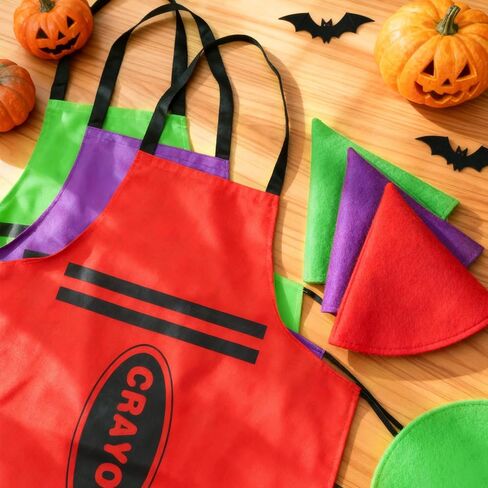 12Pcs Crayon Costume Apron and 12Pcs Crayon Hat for Halloween Costume Party Cosplay Event, School Play, Drama in Kuwait