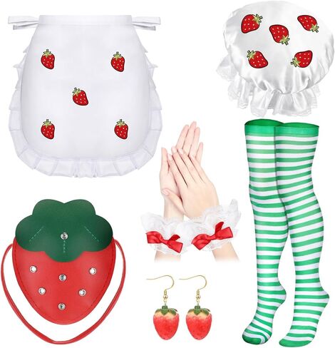 Coume 7 Pcs Strawberry Cake Costume Women Halloween Sweety Berry Accessories for Women Adult Halloween Cosplay Dress up Party in Saudi Arabia