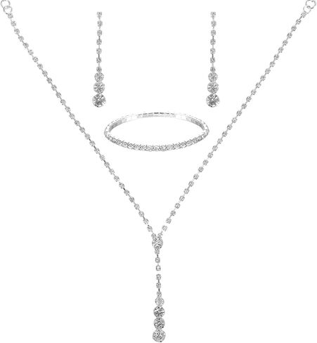 Styquenzer Sparkled Jewelry Set for Women, Silver Bridal Jewelry Set Silver Rhinestone Necklace Teardrop Dangle Earrings Bracelet Crystal Bridal Prom Jewelrys Accessories for Wedding Party in Saudi Arabia