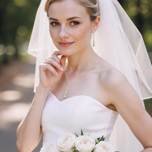 Styquenzer Sparkled Jewelry Set for Women, Silver Bridal Jewelry Set Silver Rhinestone Necklace Teardrop Dangle Earrings Bracelet Crystal Bridal Prom Jewelrys Accessories for Wedding Party in Saudi Arabia
