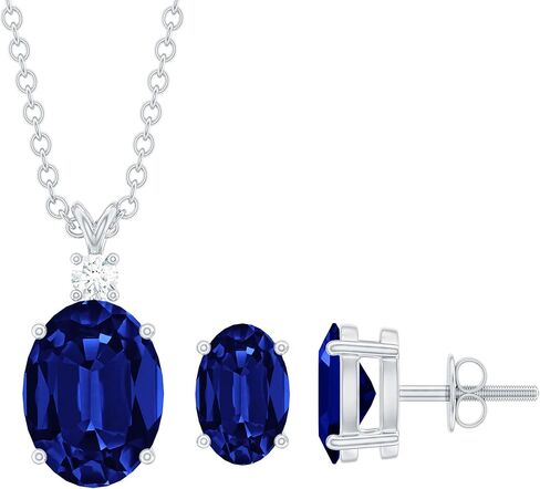 مجموعة أقراط قلادة من الياقوت الأزرق معتمدة من Rosec Jewels، جودة AAA، مجموعة مجوهرات من الياقوت الفضي - مع صندوق مجوهرات in Kuwait