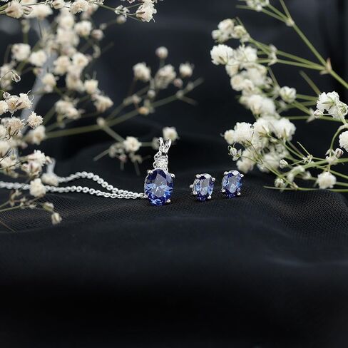 مجموعة أقراط قلادة من الياقوت الأزرق معتمدة من Rosec Jewels، جودة AAA، مجموعة مجوهرات من الياقوت الفضي - مع صندوق مجوهرات in Kuwait