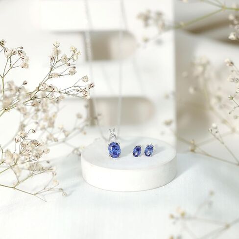 مجموعة أقراط قلادة من الياقوت الأزرق معتمدة من Rosec Jewels، جودة AAA، مجموعة مجوهرات من الياقوت الفضي - مع صندوق مجوهرات in Kuwait