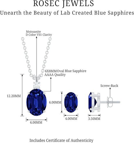 مجموعة أقراط قلادة من الياقوت الأزرق معتمدة من Rosec Jewels، جودة AAA، مجموعة مجوهرات من الياقوت الفضي - مع صندوق مجوهرات in Kuwait