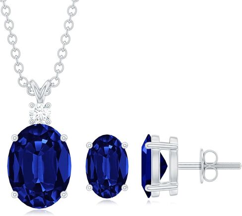 مجموعة أقراط قلادة من الياقوت الأزرق معتمدة من Rosec Jewels، جودة AAA، مجموعة مجوهرات من الياقوت الفضي - مع صندوق مجوهرات in Kuwait