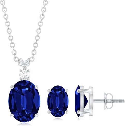مجموعة أقراط قلادة من الياقوت الأزرق معتمدة من Rosec Jewels، جودة AAA، مجموعة مجوهرات من الياقوت الفضي - مع صندوق مجوهرات in Kuwait