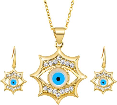 HNPHQT Evil Eye Necklace and Earrings Set Gold Pendant Greek Protection Jewelry Amulet Gift for Women Men in Saudi Arabia