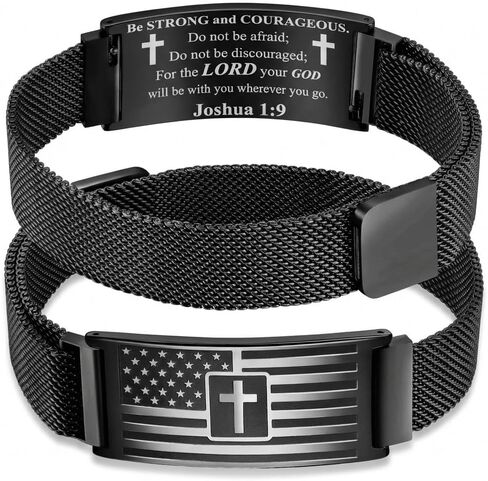 RINHOO American Flag Christian Cross Bracelets For Men Engraved Bible Verse Bracelets Stainless Steel Christmas Stocking Stuffers Jewelry in Saudi Arabia