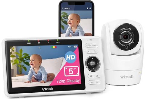 VTech ترقية Smart Baby Monitor VM901 ، شاشة 720 بكسل 5 بوصات ، كاميرا 1080 بكسل ، HD Nightvision ، تكبير الإمالة عن بُعد بالكامل ، حديث ثنائي الاتجاه ، تطبيق هاتف ذكي مجاني ، يعمل مع iOS ، Android in Saudi Arabia