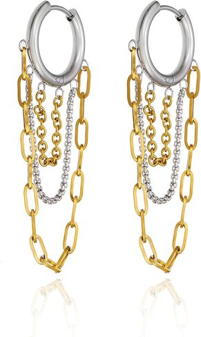 Gold And Silver Hoop Earrings for Women Tassel Chain Huggie Earrings Punk Hip Hop Jewelry Fashion Accessories in Saudi Arabia