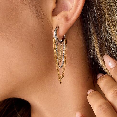 Gold And Silver Hoop Earrings for Women Tassel Chain Huggie Earrings Punk Hip Hop Jewelry Fashion Accessories in Saudi Arabia
