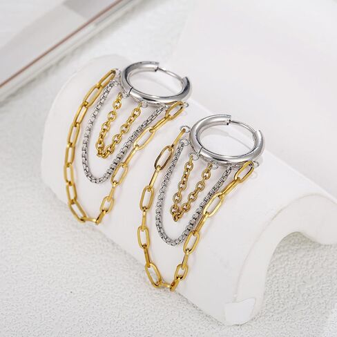 Gold And Silver Hoop Earrings for Women Tassel Chain Huggie Earrings Punk Hip Hop Jewelry Fashion Accessories in Saudi Arabia