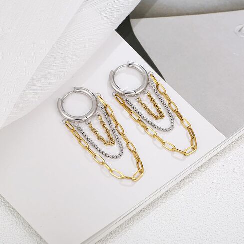 Gold And Silver Hoop Earrings for Women Tassel Chain Huggie Earrings Punk Hip Hop Jewelry Fashion Accessories in Saudi Arabia