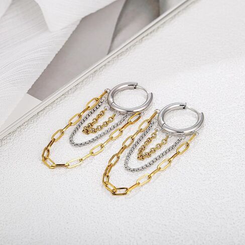 Gold And Silver Hoop Earrings for Women Tassel Chain Huggie Earrings Punk Hip Hop Jewelry Fashion Accessories in Saudi Arabia