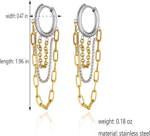 Gold And Silver Hoop Earrings for Women Tassel Chain Huggie Earrings Punk Hip Hop Jewelry Fashion Accessories in Saudi Arabia