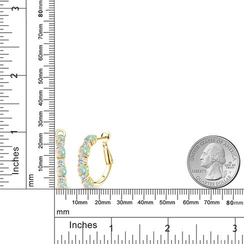 Gem Stone King 18K Yellow Gold Plated Silver White Opal and White Topaz Hoop Earrings For Women | 2.84 Cttw | Gemstone October Birthstone | Round Cabochon 4MM and 3MM in Saudi Arabia