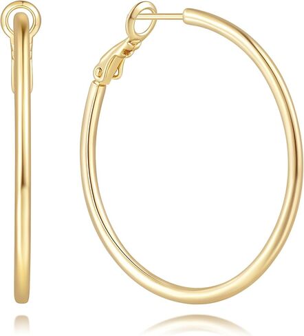 14K Gold Earrings for Women Gold Hoop Earrings for Women Gold Hoops Earring for Womens Hoop Thin Silhouette and Crisp Lines Hoops Earring for Womens 30/40/50mm in Saudi Arabia