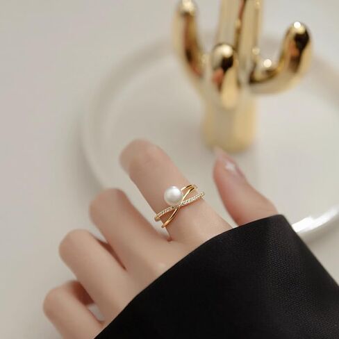 Adjustable Cross Over Ring with Zirconia, Minimalist Stackable Open Band Jewelry for Women, Elegant Gift in Saudi Arabia