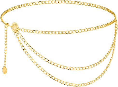 Gold Metal Waist Chain Women's Gold Waist Chain Multilayer Metal Belt Adjustable Body Link Belly Link for Dress, Skirt, Jeans in Saudi Arabia