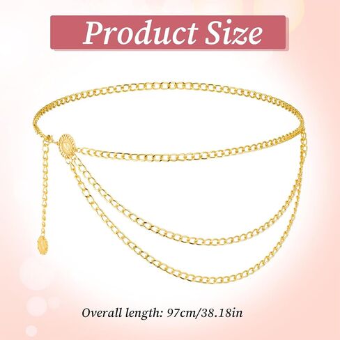 Gold Metal Waist Chain Women's Gold Waist Chain Multilayer Metal Belt Adjustable Body Link Belly Link for Dress, Skirt, Jeans in Saudi Arabia