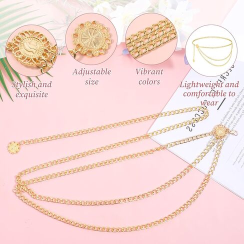 Gold Metal Waist Chain Women's Gold Waist Chain Multilayer Metal Belt Adjustable Body Link Belly Link for Dress, Skirt, Jeans in Saudi Arabia