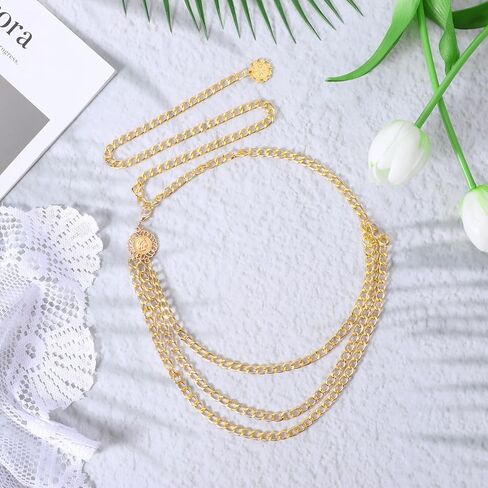 Gold Metal Waist Chain Women's Gold Waist Chain Multilayer Metal Belt Adjustable Body Link Belly Link for Dress, Skirt, Jeans in Saudi Arabia