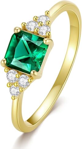 AFFY Solitaire Engagement Ring for Her, 6X6MM Asscher Shape Zambian Emerald Lab Grown Gemstone & Created Moissanite Diamond Promise Ring In 14K Yellow Gold Over Sterling Silver (1.00 Cttw) in Saudi Arabia