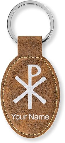 LaserGram Oval Keychain, Chi Rho, Personalized Engraving Included in Saudi Arabia