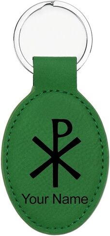 LaserGram Oval Keychain, Chi Rho, Personalized Engraving Included in Saudi Arabia