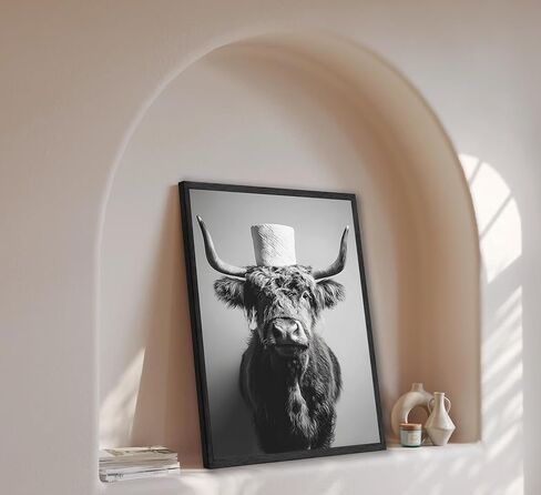 Framed Highland Cow Bathroom Wall Art Black and White Toilet Paper Highland Cow Wall Art Funny Animal Farmhouse Bathroom Decor for Restroom Toilet Home Decoration in Saudi Arabia