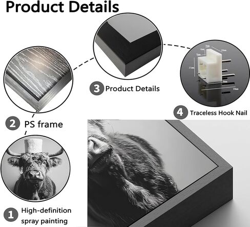 Framed Highland Cow Bathroom Wall Art Black and White Toilet Paper Highland Cow Wall Art Funny Animal Farmhouse Bathroom Decor for Restroom Toilet Home Decoration in Saudi Arabia