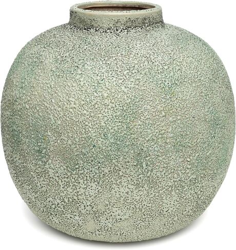 Textured Light Green Bisque Round Vase - Reactive Glaze Ceramic Decorative Vase with Speckled Finish, Matte Sage Green Bud Vase for Modern Home Decor, Organic Shelf Centerpiece [9.75H X 10DIA] in Saudi Arabia