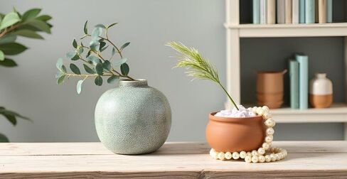 Textured Light Green Bisque Round Vase - Reactive Glaze Ceramic Decorative Vase with Speckled Finish, Matte Sage Green Bud Vase for Modern Home Decor, Organic Shelf Centerpiece [9.75H X 10DIA] in Saudi Arabia