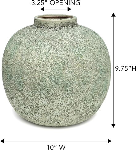 Textured Light Green Bisque Round Vase - Reactive Glaze Ceramic Decorative Vase with Speckled Finish, Matte Sage Green Bud Vase for Modern Home Decor, Organic Shelf Centerpiece [9.75H X 10DIA] in Saudi Arabia