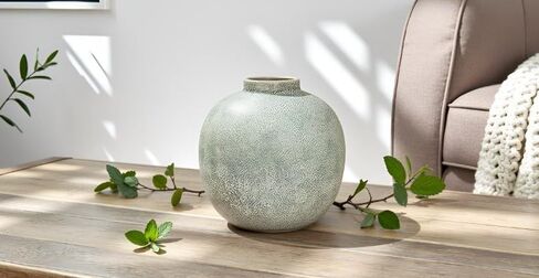 Textured Light Green Bisque Round Vase - Reactive Glaze Ceramic Decorative Vase with Speckled Finish, Matte Sage Green Bud Vase for Modern Home Decor, Organic Shelf Centerpiece [9.75H X 10DIA] in Saudi Arabia