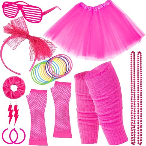 YAROMO 80s Costume Accessories for Women, 90s Party outfit Tutu Skirt Headband Earring Necklace Shutter Glass Gloves in Saudi Arabia